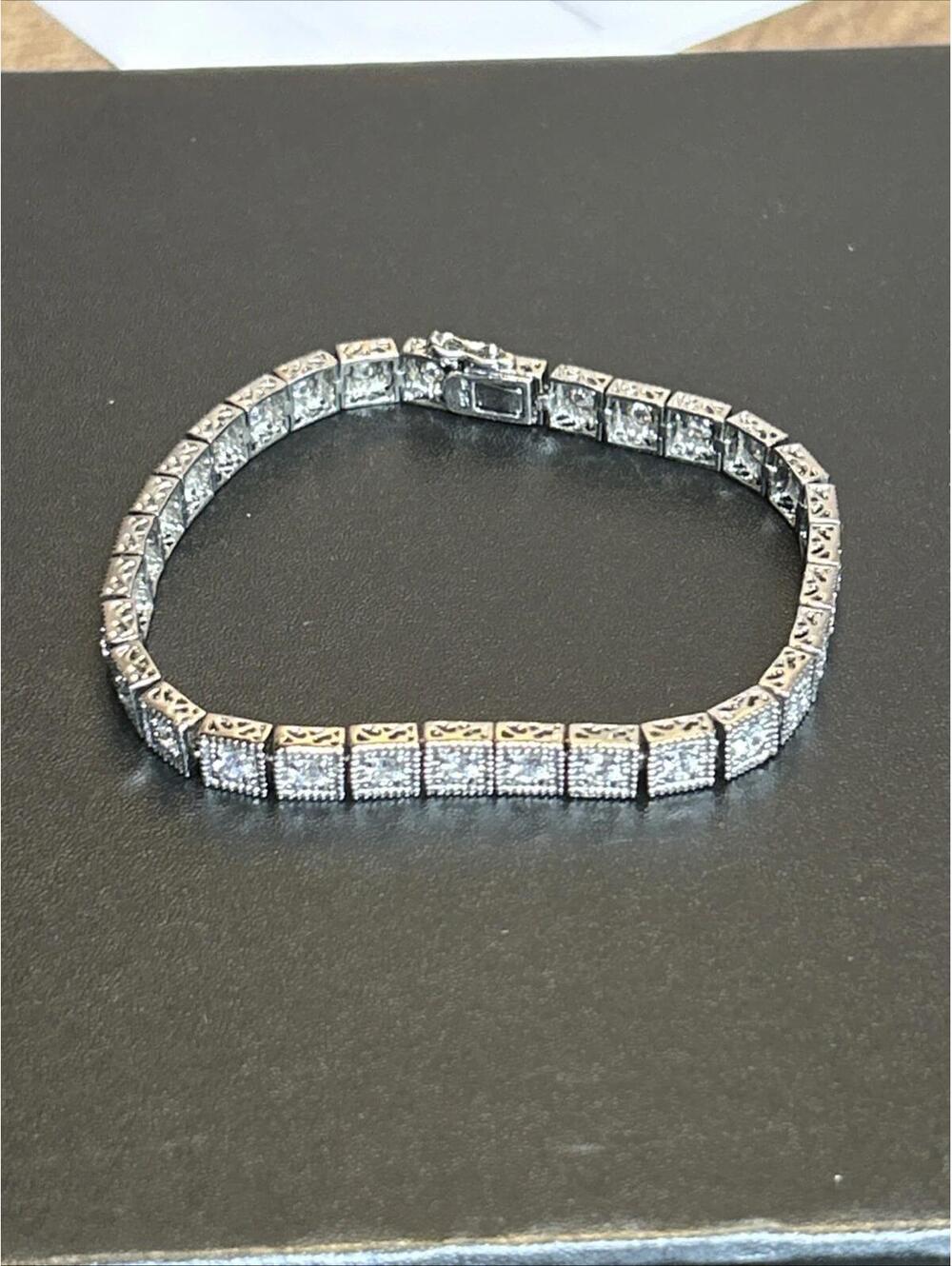 QVC Diamonique 925 NF Sterling Silver Round Cut 8" Tennis Bracelet